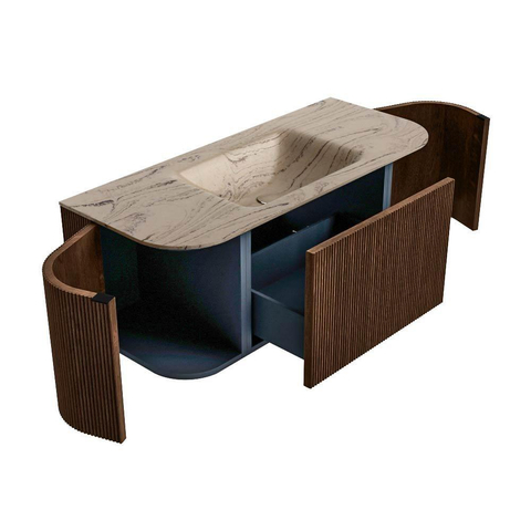 MONDIAZ KURVE-DLUX Meuble de salle de bains 110cm arrondi gauche + droite couleur Walnut avec 1 tiroir et 2 portes. Lavabo CLOUD central 1 trou de robinet Arena. SW1431186