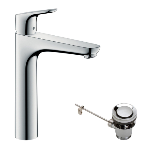 Hansgrohe Focus E2 wastafelkraan highriser - inclusief ComfortZone - 190 met waste - hoogglans chroom 0605544