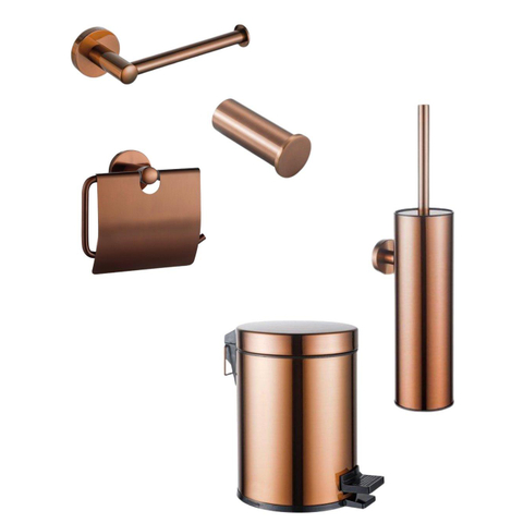 Fortifura Calvi toiletset 5-delig - toiletrolhouder - reserverolhouder - toiletborstelhouder - handdoekhaak - pedaalemmer - PVD - geborsteld koper SW1442463