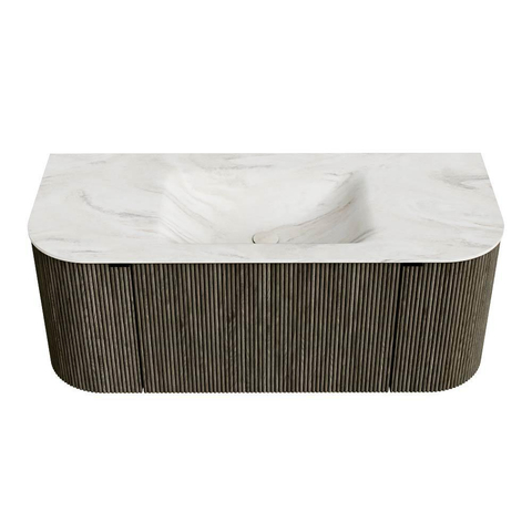 Mondiaz KURVE-DLUX Ensemble de meuble de salle de bains - 110x46x40cm - 1 tiroir - 2 portes - vasque solid surface - centrale - sans trou de robinet - Shadow SW1414425