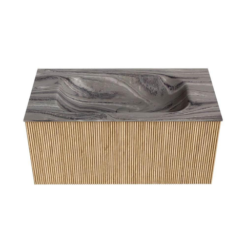 MONDIAZ KURVE-DLUX 90cm badmeubel kleur Oak met 1 lade en 0 deuren. Wastafel BIG SMALL Midden zonder kraangat Sombra. SW1433552