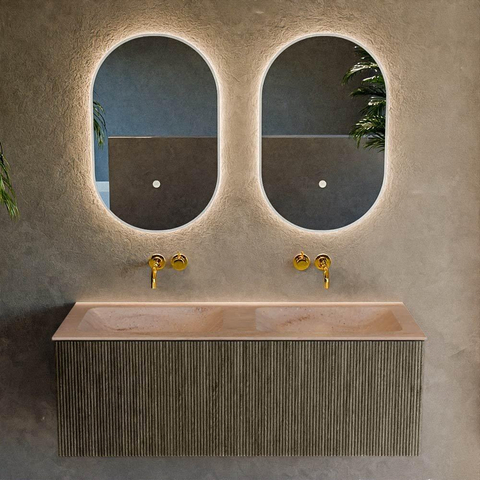 MONDIAZ KURVE-DLUX Meuble de salle de bains 120 cm couleur Shadow avec 1 tiroir et 0 porte. Lavabo LEAF Double sans trou de robinet Saba. SW1433276