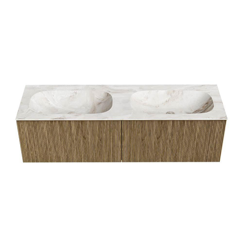 Mondiaz KURVE-DLUX Badkamermeubelset - 150x46x40cm - 2 lade - wastafel solid surface - dubbel - 2 kraangaten - Dusk SW1415037