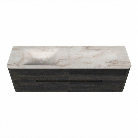 Mondiaz CIRO-DLUX Badkamermeubelset - 160x45x50cm - Solid surface wastafel Frappe - 1 wasbak Links - zonder kraangaten - 4 lades - Shadow SW1532181