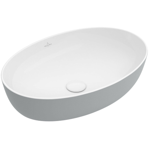 Villeroy & Boch Artis opzetwastafel ovaal - 61x41x12.5cm - zonder kraangat - zonder overloop - French Linen (glans grijs) SW68831