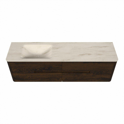 Mondiaz CIRO-DLUX Meuble de salle de bains - 170x45x50cm - Plan vasque Solid surface Meli - 1 lavabo à gauche - sans trous de robinetterie - 4 tiroirs - Noyer SW1530520