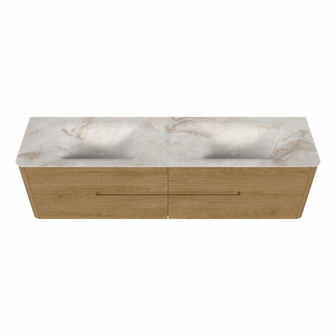 Mondiaz CIRO-DLUX Ensemble de meubles de salle de bains - 180x45x50cm - lavabo solid surface Frappe - 2 vasques double - sans trous de robinet - 4 tiroirs - Chêne SW1530890