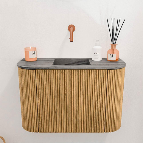 Mondiaz JOYA-DLUX 63.2cm toiletmeubel - ronding links en rechts kleur Oak - Wastafel FAYE positie Midden Zonder kraangat kleur Sombra. SW1424296