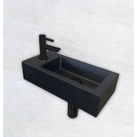 Wiesbaden Rhea S Fonteinset Rhea S mini - met fontein links kraan sifon en afvoerplug - mat zwart SW539020