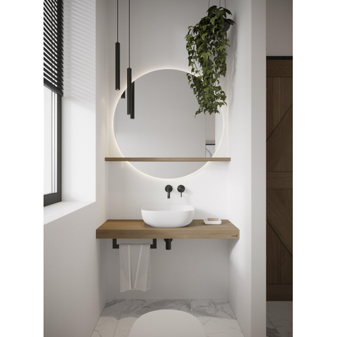 Looox Wood collection Solo plan sous vasque - 120x46cm - Avec suspension noir mat - Chêne massif vieux gris SW108679