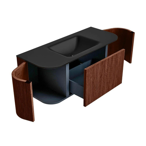 Mondiaz KURVE Badkamermeubelset - 110x46x40cm - 1 lade - 2 deuren - wastafel solid surface - midden - zonder kraangat - Ruby SW1415401