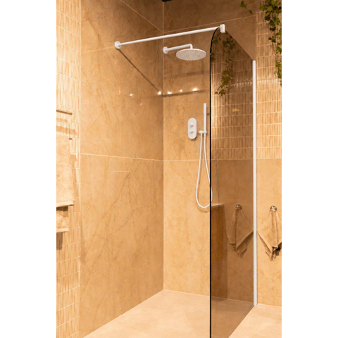 Fortifura Galeria paroi de douche - 110x200cm - arrondie - verre fumé - 8mm - bras mural - blanc mat SW1420866