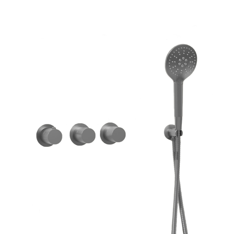 Fortifura Nebbio Ensemble combinaison de bain - mitigeur thermostatique - coude mural avec support de douchette - flexible de douche métallique - douchette ronde - Remplissage-vidage de baignoire - inox brossé PVD (inox) SW1238058