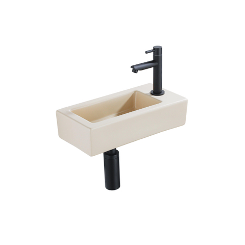 QeramiQ Fuente fonteinset – 37.5x18.5x9 cm – keramiek beige – kraangat rechts – mat zwarte kraan SW1232734