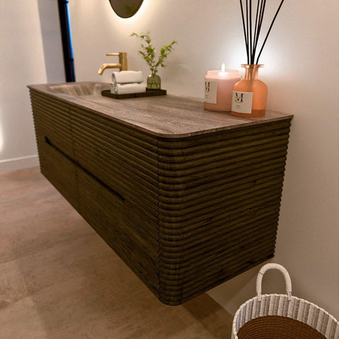 Mondiaz CIRO-DLUX Badkamermeubelset - 140x45x50cm - Solid surface wastafel Oza - 1 wasbak Links - 1 kraangat - 4 lades - Shadow SW1532641
