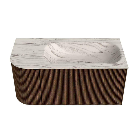 MONDIAZ KURVE-DLUX Meuble de salle de bains 95cm arrondi à gauche couleur Walnut avec 1 tiroir et 1 porte. Lavabo BIG SMALL à droite 1 trou de robinet Nata. SW1432172