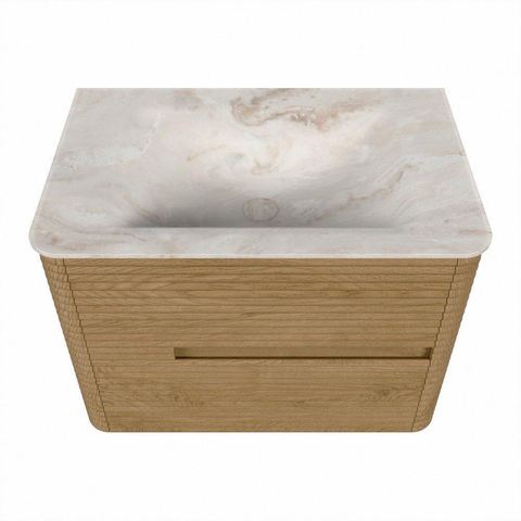 Mondiaz CIRO-DLUX Ensemble de meubles de salle de bains - 70x45x50cm - lavabo solid surface Frappe - 1 vasque au milieu - 1 trou de robinet - 2 tiroirs - Chêne SW1530789