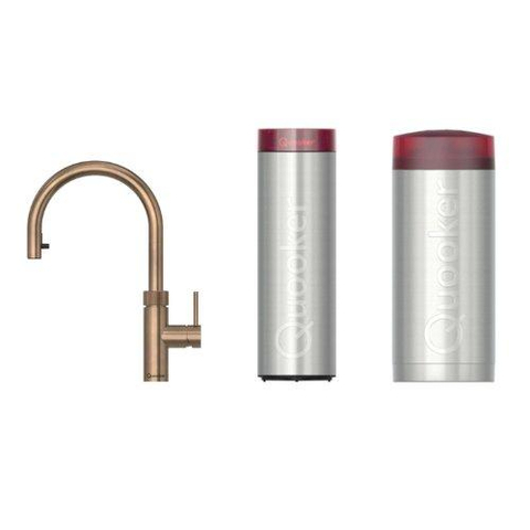 Quooker Flex Round kokendwaterkraan - draaibare & uittrekbare uitloop - Combi incl. Cube reservoir - Warm / kokend / bruisend / gefilterd water - messing patina SW1481688