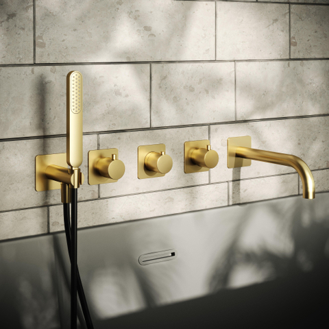 Hotbath Gal Afbouwdeel - voor Inbouw bad/douche thermostaat - 2 stopkranen - met uitloop - PVD - geborsteld messing (goud) SW656177