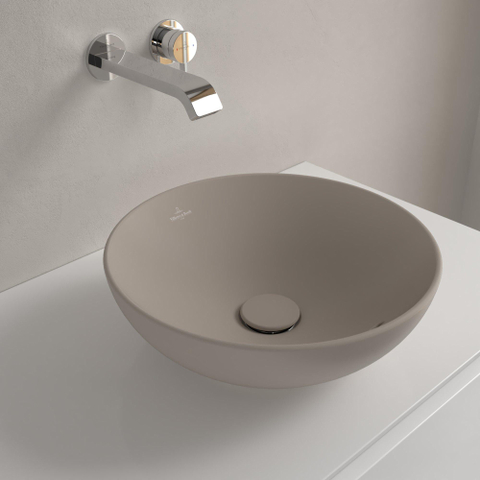 Villeroy & Boch Loop & Friends opzetwastafel - 38x38cm - zonder kraangat - met overloop CeramicPlus - mat almond (beige) SW644076