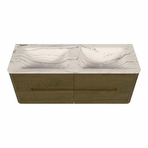 Mondiaz CIRO-DLUX Badkamermeubelset - 130x45x50cm - Solid surface wastafel Nata - 2 wasbak Dubbel - zonder kraangaten - 4 lades - Dusk SW1533220