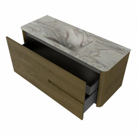 Mondiaz CIRO-DLUX Badkamermeubelset - 120x45x50cm - Solid surface wastafel Glace - 1 wasbak Midden - zonder kraangaten - 2 lades - Dusk SW1532975