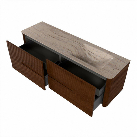 Mondiaz CIRO-DLUX Badkamermeubelset - 160x45x50cm - Solid surface wastafel Saba - 1 wasbak Rechts - 1 kraangat - 4 lades - Ruby SW1531900