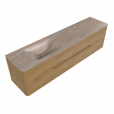 Mondiaz CIRO-DLUX Meuble de salle de bains - 190x45x50cm - Plan-vasque Solid surface Saba - 1 vasque à gauche - 1 trou de robinet - 4 tiroirs - Chêne SW1531208