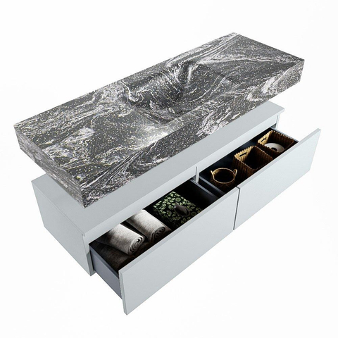 Mondiaz ALAN-DLUX Ensemble de meuble - 130cm - meuble Clay mat - 2 tiroirs - Lavabo Cloud Lava suspendu - vasque Centre - 0 trous de robinet SW808713