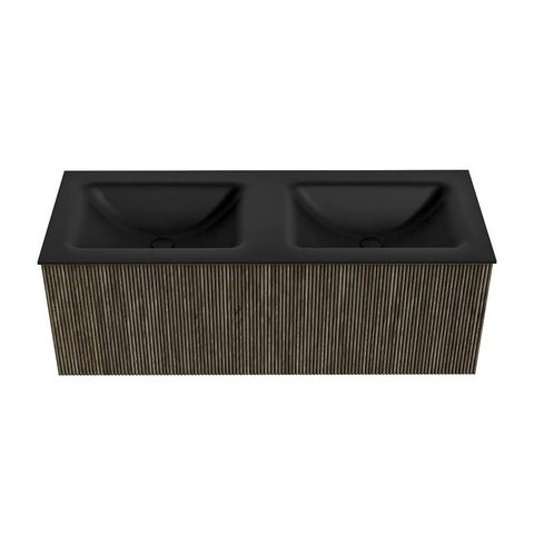 Mondiaz KURVE ensemble de meuble de salle de bains - 120x46x40cm - 1 tiroir - vasque solid surface - double - 2 trous de robinet - Shadow SW1414278
