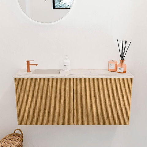 Mondiaz JOYA-DLUX 90cm meuble de salle de bains - couleur Oak - Vasque FAYE position Gauche 1 trou de robinet couleur Nata. SW1424023
