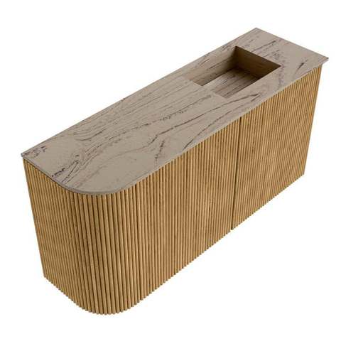 Mondiaz JOYA-DLUX Meuble de salle de bains - 81,6cm - arrondi gauche couleur Chêne - Vasque FAYE position Droite Sans trou de robinet couleur Arena SW1423917