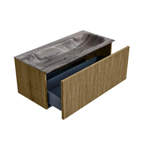 MONDIAZ KURVE-DLUX 100cm badmeubel kleur Dusk met 1 lade en 0 deuren. Wastafel BIG MEDIUM Midden zonder kraangat Sombra. SW1433850
