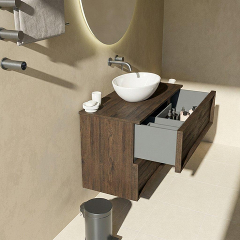 Saniclass Holz Frame Ensemble meuble de salle de bains - 100x45x62cm - plan en bois - sans trou de robinetterie - 2 tiroirs - chêne charcoal mat (bois) SW1483377