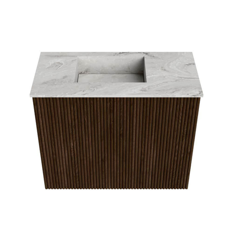 Mondiaz JOYA-DLUX 50cm toiletmeubel - kleur Walnut - Wastafel FAYE positie Links Zonder kraangat kleur Glace. SW1422356