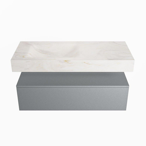 Mondiaz ALAN-DLUX Ensemble de meuble - 110cm - meuble - Plata mat - 1 tiroir - Lavabo Cloud Ostra suspendu - vasque gauche - 1 trou de robinet - Beige SW807772