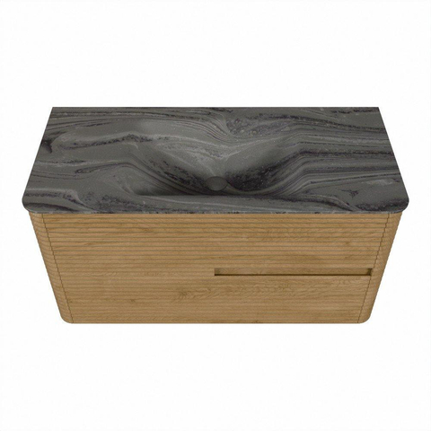 Mondiaz CIRO-DLUX Ensemble de meubles de salle de bains - 100x45x50cm - lavabo solid surface Sombra - 1 vasque au milieu - sans trous de robinet - 2 tiroirs - Chêne SW1531232