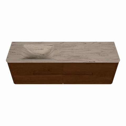Mondiaz CIRO-DLUX Ensemble de meubles de salle de bains - 160x45x50cm - Plan-vasque solid surface Arena - 1 lavabo à gauche - sans trous de robinet - 4 tiroirs - Ruby SW1531715