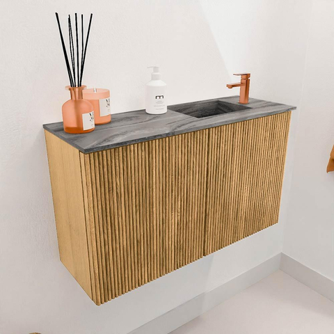 Mondiaz JOYA-DLUX 70cm toiletmeubel - kleur Oak - Wastafel FAYE positie Rechts 1 kraangat kleur Sombra. SW1424230