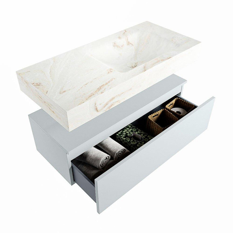 MONDIAZ ALAN - DLUX Ensemble de meuble de salle de bains - 100cm - meuble bas - Clay - 1 tiroir - lavabo suspendu - vasque à droite - 1 trou de robinetterie - Frappe SW804896