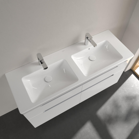 Villeroy & Boch Subway 2.0 dubbele wastafel - 1300x470mm CeramicPlus - 2 kraangaten - White Alpine (glans wit) 1024041