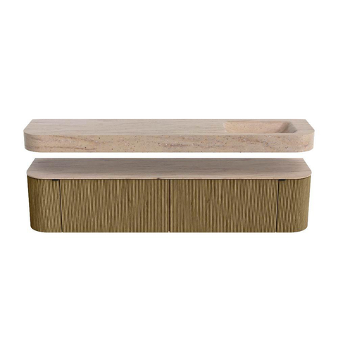 MONDIAZ THOR-DLUX 200cm meuble de salle de bains arrondi gauche + droite couleur Dusk avec 2 tiroirs et 2 portes. Vasque suspendue CLOUD Droite sans trou de robinet couleur Saba. SW1467224