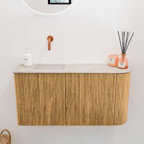 Mondiaz JOYA-DLUX 81.6cm toiletmeubel - ronding rechts kleur Oak - Wastafel FAYE positie Links Zonder kraangat kleur Ostra. SW1422272