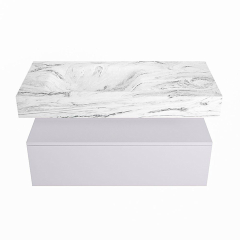 Mondiaz ALAN-DLUX Ensemble de meuble - 100cm - meuble Cale mat - 1 tiroir - Lavabo Cloud Glace suspendu - vasque Gauche - 1 trou de robinet SW806059