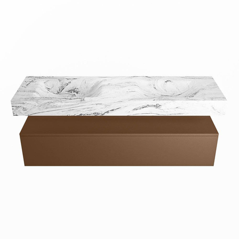 Mondiaz ALAN-DLUX Ensemble de meuble - 150cm - meuble Rust mat - 1 tiroir - Lavabo Cloud Glace suspendu - vasque Gauche et droite - 0 trous de robinet SW805837