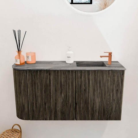 Mondiaz JOYA-DLUX 81.6cm toiletmeubel - ronding links kleur Shadow - Wastafel FAYE positie Rechts 1 kraangat kleur Sombra. SW1425220