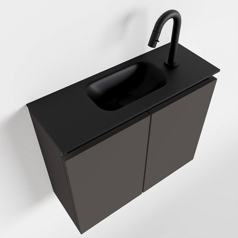 MONDIAZ TURE Toiletmeubel 60x23x50cm met 1 kraangaten 2 deuren dark grey mat Wastafel Eden midden Solid Surface Zwart SW475289