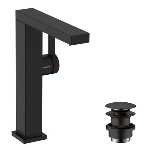 Hansgrohe Tecturis E Eengreeps wastafelkraan - 210 Fine - coolstart - met draaibare uitloop en PushOpen - afvoerplug - mat zwart SW918504