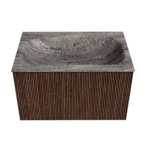 MONDIAZ KURVE-DLUX Meuble de salle de bains 70cm couleur Walnut avec 1 tiroir et 0 porte. Lavabo BIG SMALL Central sans trou de robinet Oza. SW1432721