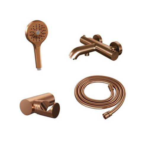 Robinet de baignoire Brauer Copper Edition à poser - ensemble de douche - 2 boutons lisses - douchette ronde 3 positions - PVD - cuivre brossé SW568385